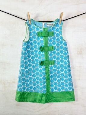 Mini Boden Blue & Green Shell Print Sleeveless Dress